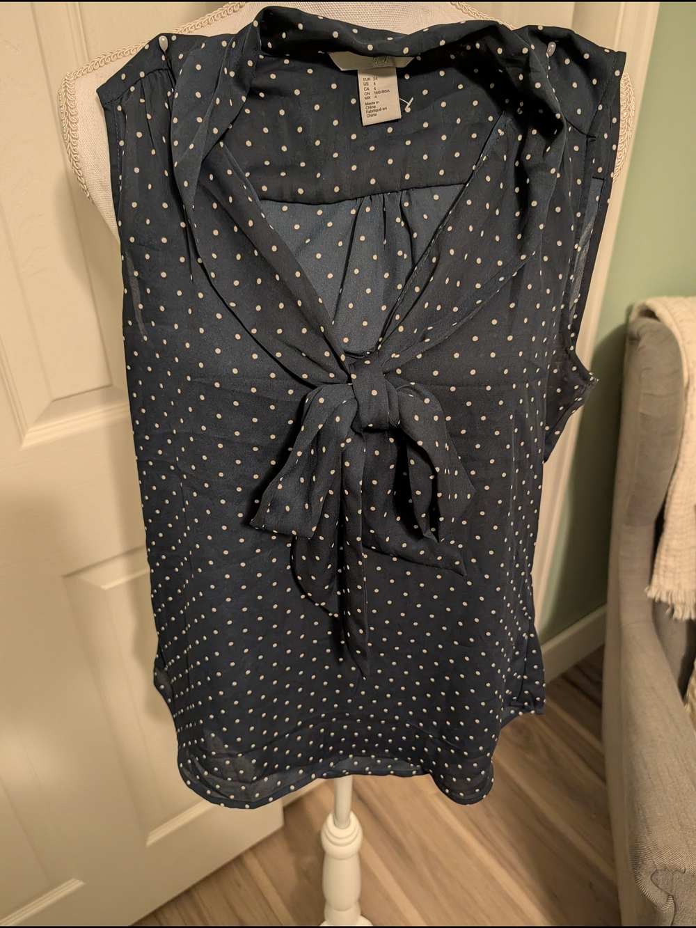 H&M Navy Blue Polka Dot Tie-Neck Sleeveless Camisole